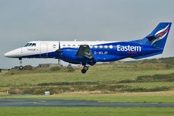 An Eastern Airways airplane arriving in the Isle of Man